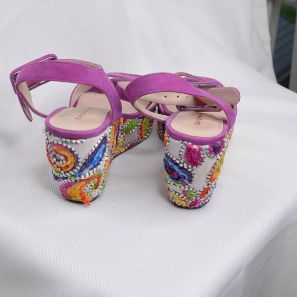 Sacha London Y2K Purple Embroidered Floral Wedge Heels Sz 9 - Picture 5 of 8